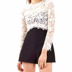 Topshop Open Back Lace Top Black Bottom Romper Sz 2 NWT